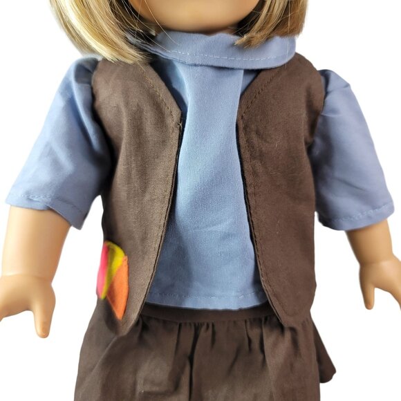 Brownie Scout Outfit Clothes for 18" Doll Vest Skirt Top Hook Loop Close AG OG - Picture 2 of 10